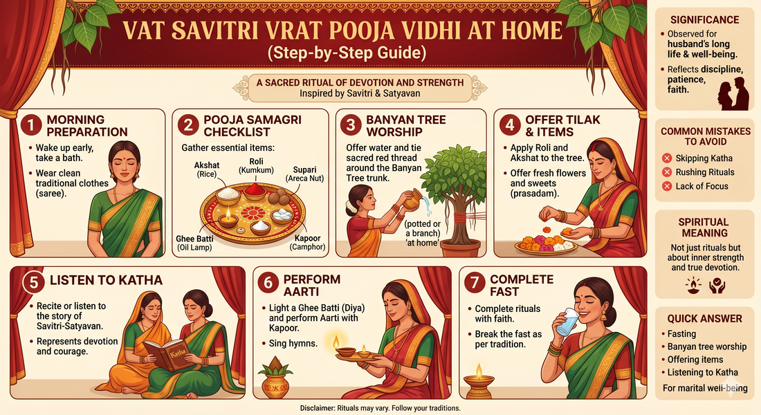 Vat Savitri Vrat Pooja Vidhi at Home (Step-by-Step Ritual, Katha & Samagri List)